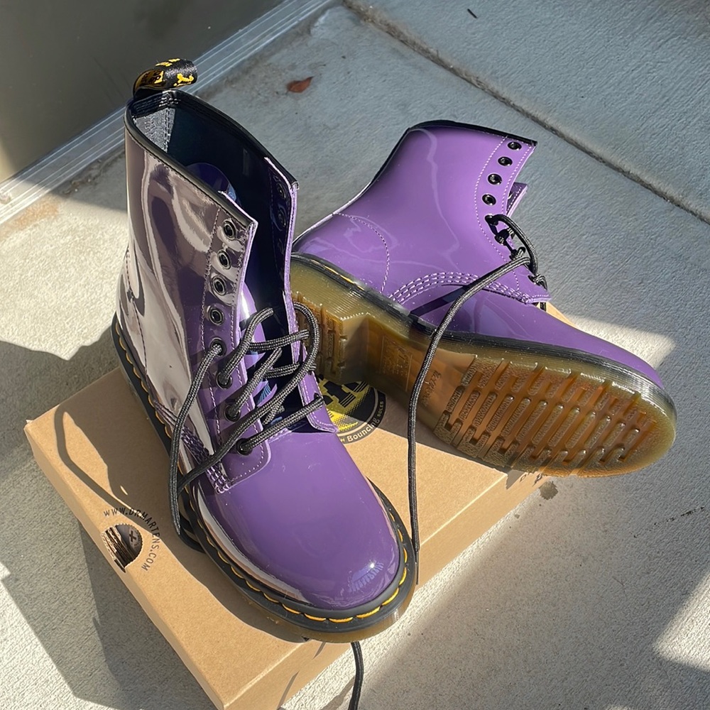 Never worn Dr Martens black currant combat boots